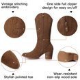 thumbnail image 2 of FAMITION Cowboy Boots for Women Embroidered Western Cowgirl Mid-Calf Booties Chunky Heeled Pointed Toe Shoes with Zippers Brown 10, 2 of 5