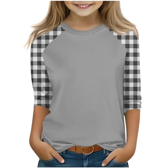 SERTG T-Shirt Mode Enfant Col Rond Manches 3/4 Imprimé Col Rond pour Été et Printemps 4-15 Ans (Gris2,9 Ans)