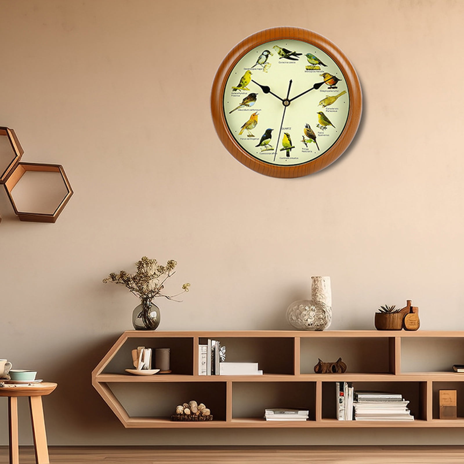 Bird Clock 10'' Round Bird Clock That Sings on Hour, Sound with 12 Pattern Wall for Christmas Home Office Christmas Decor (Without Battery)