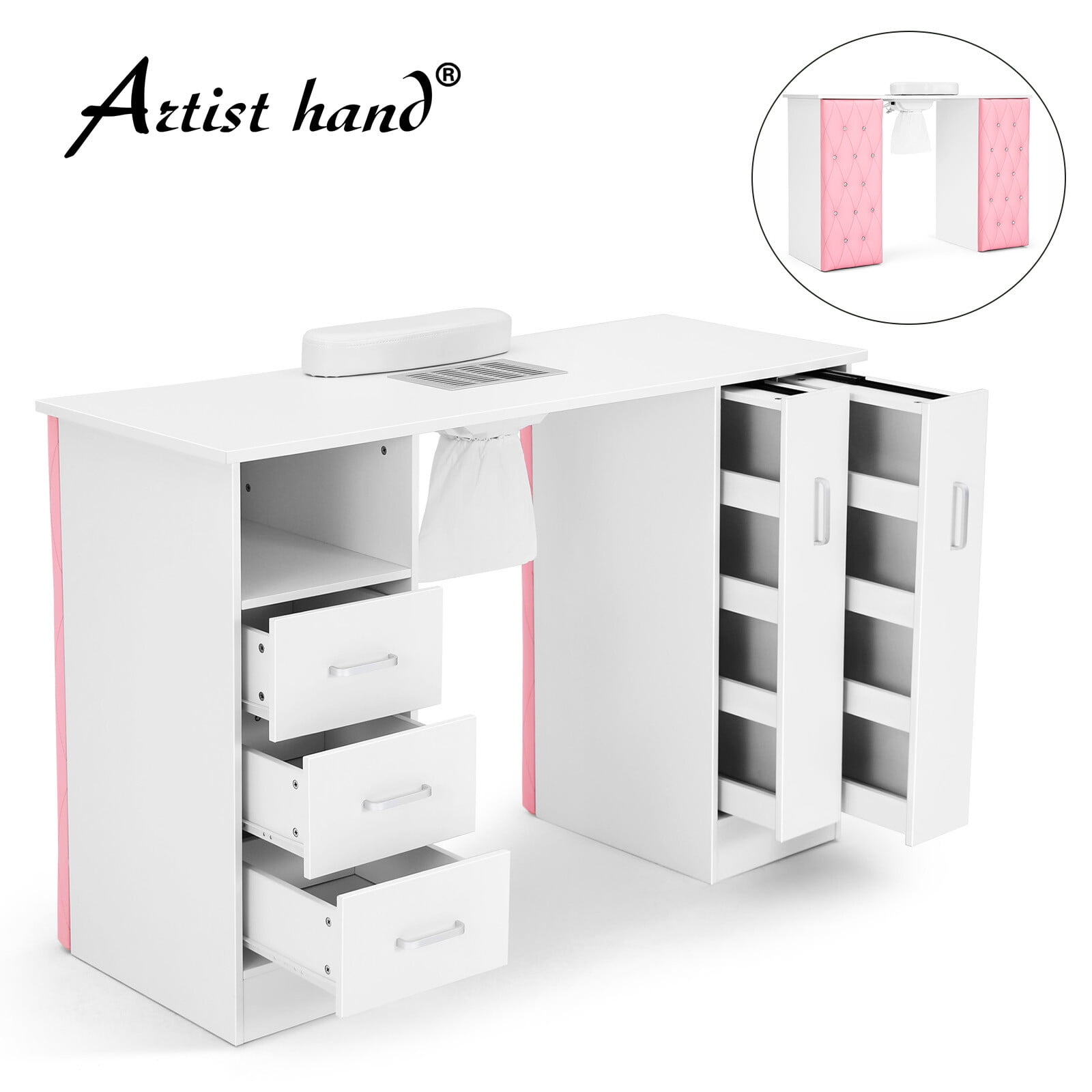 Manicure Table With Built-in Dust Collector&4 Dust Bag,Nail Desk With 2