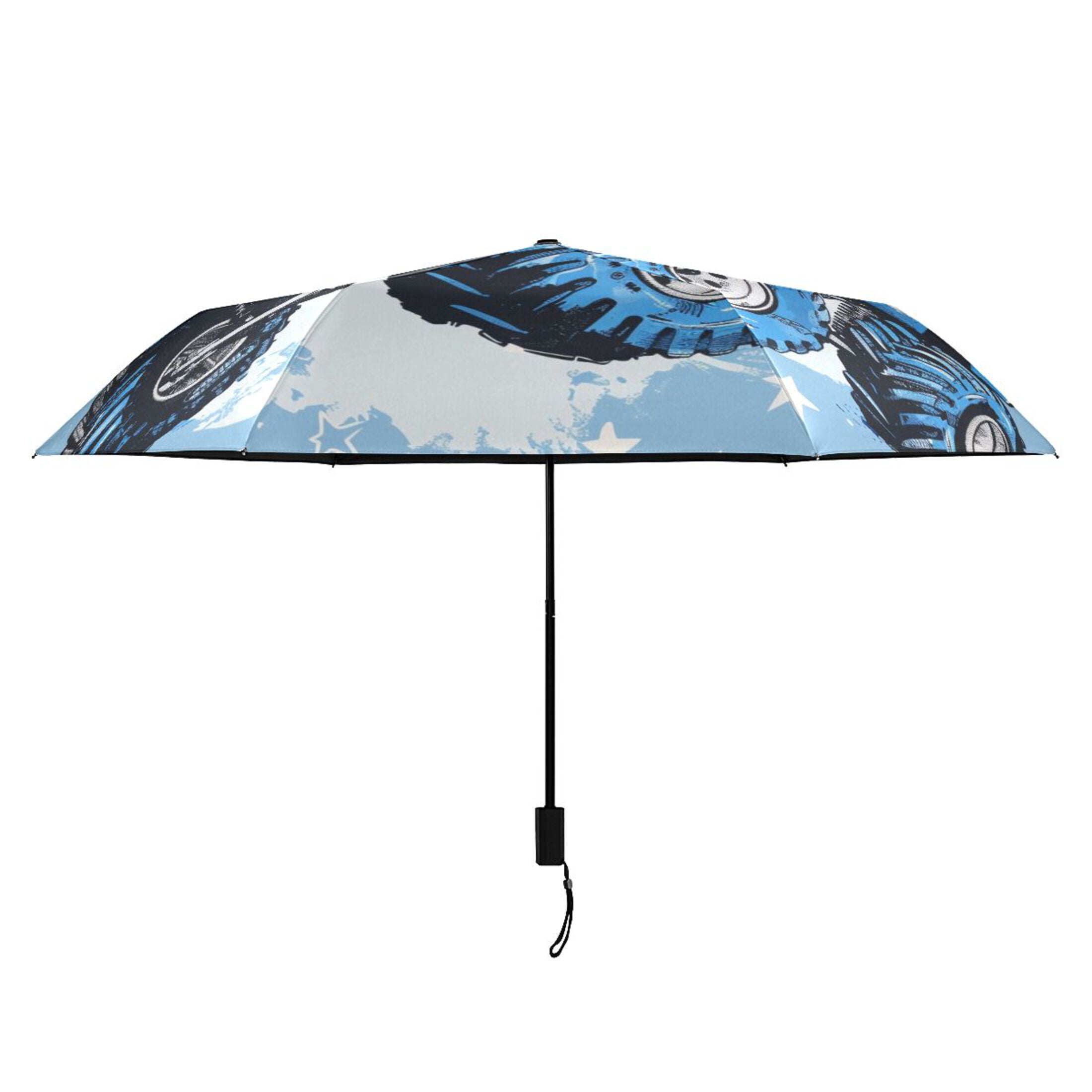 Monster Truck and Star Compact Sun Umbrella Windproof Travel Umbrellas for Rain Strong Portable UV Protection