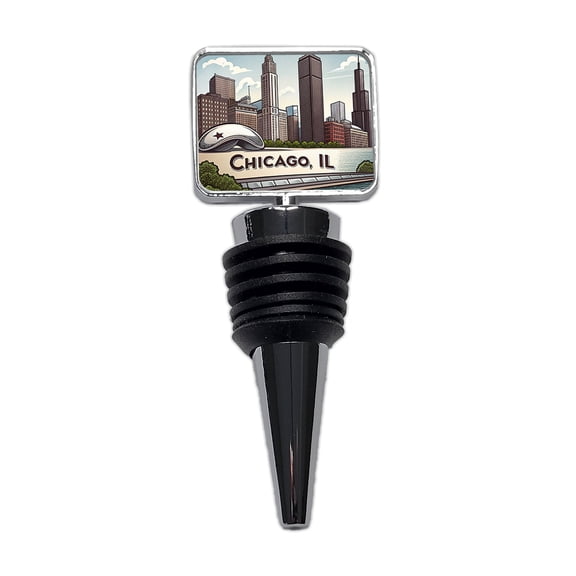 Chicago, Illinois IL Travel City State Stamp Wine Bottle Stopper Cap Plug