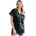 thumbnail image 2 of Belles Design Womens Diamond Lace Trim Short Sleeve Satin Silk Pajama Set Button Down 2 pieces Loungewear Sleepwear, 2 of 10