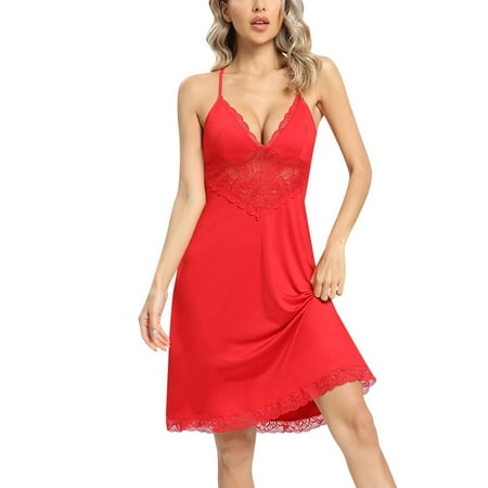 

Valcatch Women s Suspender Lace Paneled Nightdress V-Neck Full Slip Sleep Dress