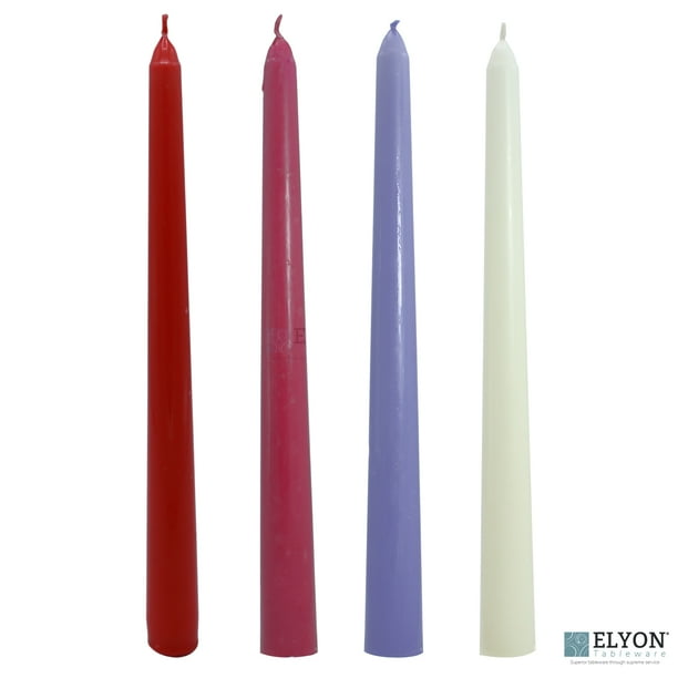 24 Assorted Colored Unscented Wax Taper Candles, 8 Hour Burn Time