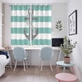 thumbnail image 5 of Turquoise Stripe Nautical Kitchen Curtains 63 Inch Length, Grey Anchor Summer Coastal Grommet Top Bedroom Living Room Curtains, Light Filtering Cafe Curtain Drapes 2 Panels Set 104''x63'', 5 of 9