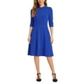 thumbnail image 1 of INSPIRE CHIC Robe Vintage pour Femme Manches 3/4 Col Montant Robe de Bureau Ligne A TP Bleu Royal, 1 of 6