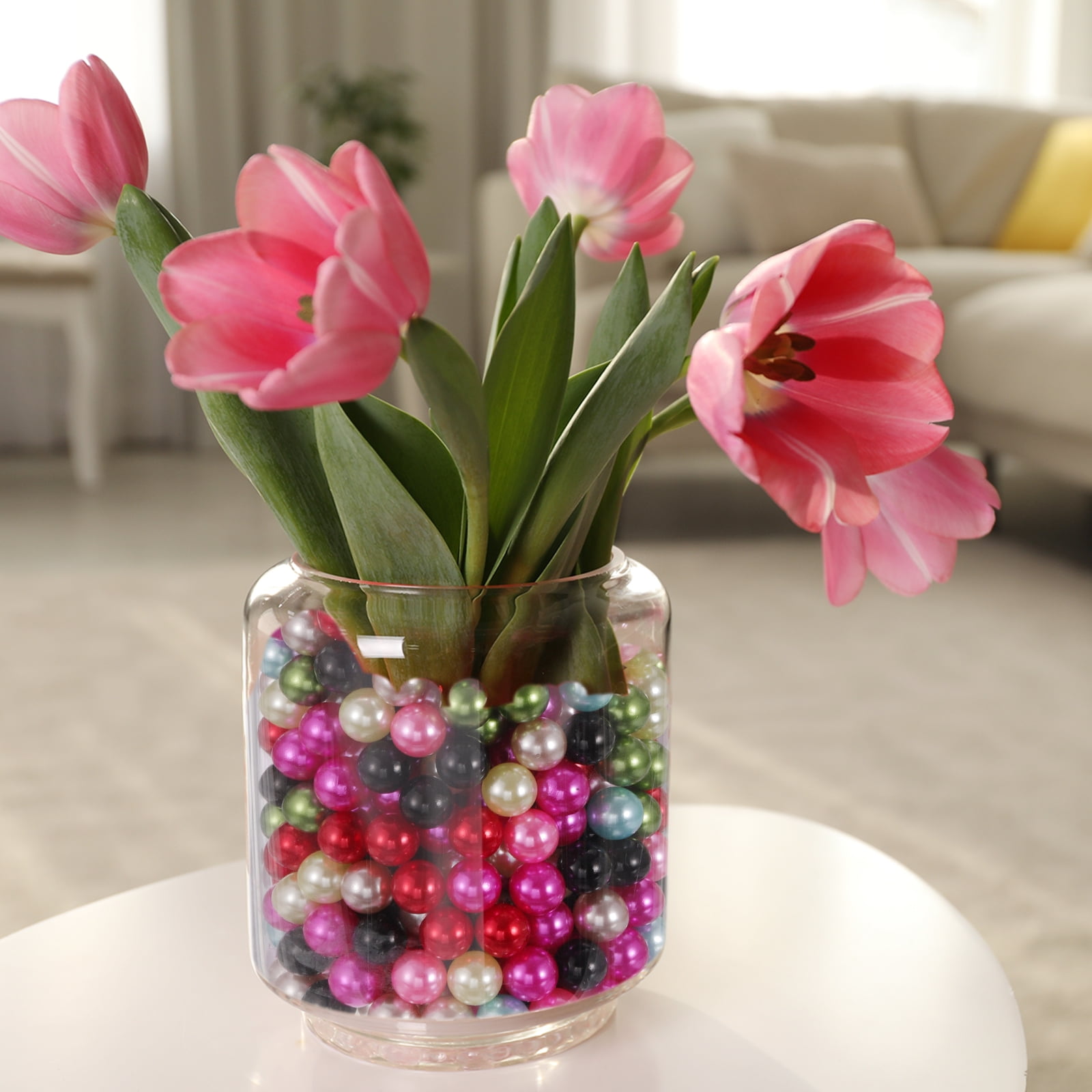 Unique Bargains Solid Color Faux Pearl for Crafting No Hole Pearls for Vase Fillers Pink