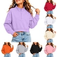 thumbnail image 7 of AKOEE Girls' Crop Sweatshirts Half Zip Plain Pullover Cotton Long Sleeve 5-16Y Sports Casual Loose Fall Tops (5-6 Years, Beige), 7 of 7