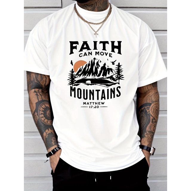 Men's Crew Neck Graphic T-shirt With Fancy Print, Casual Comfy Tee, Trendy Short Sleeve Top For Summer Daily Wear, Casual Sporty Tee, Summer Gifts