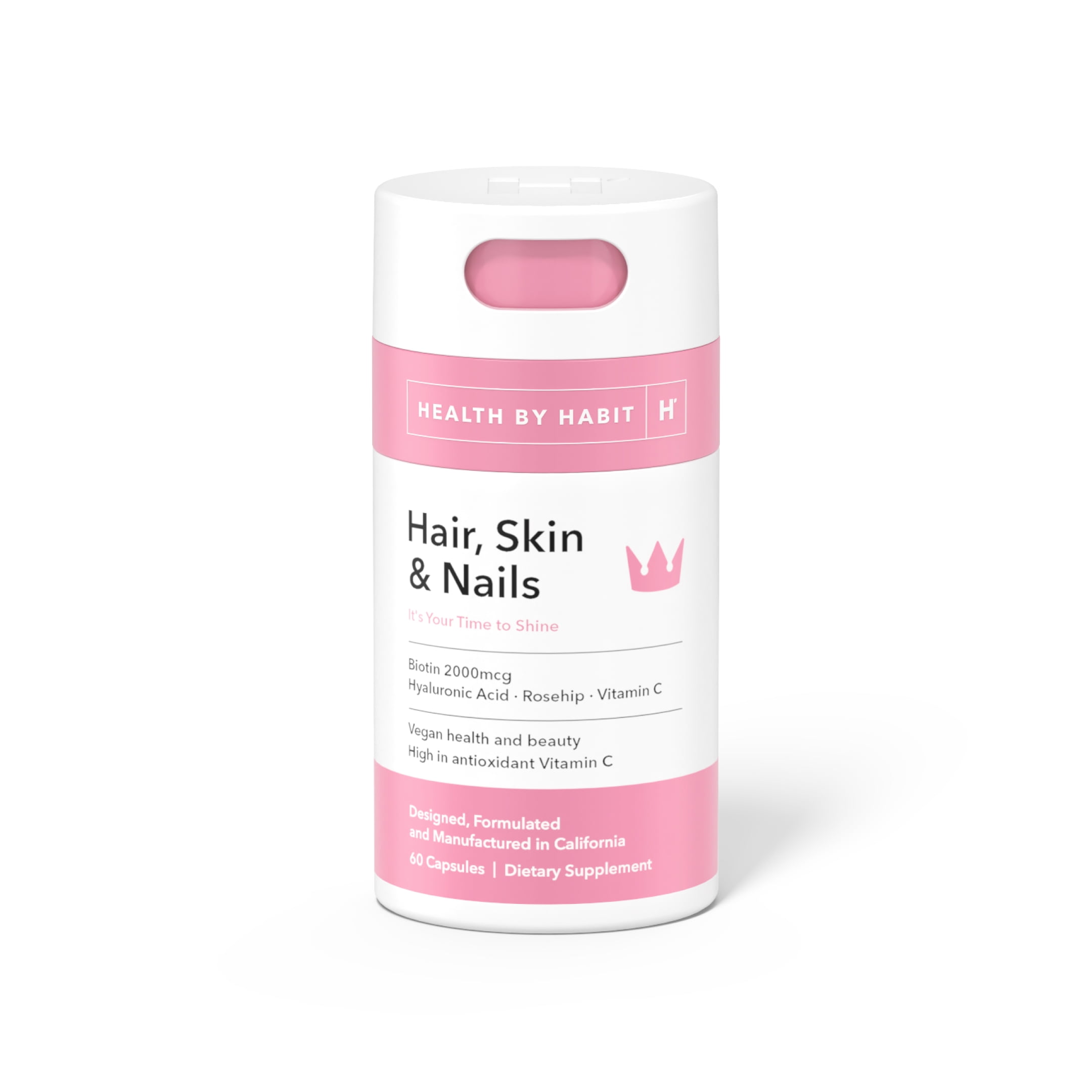 Health By Habit Hair Skin & Nails Supplement, Biotin, Hyaluronic Acid, 60 Capsules