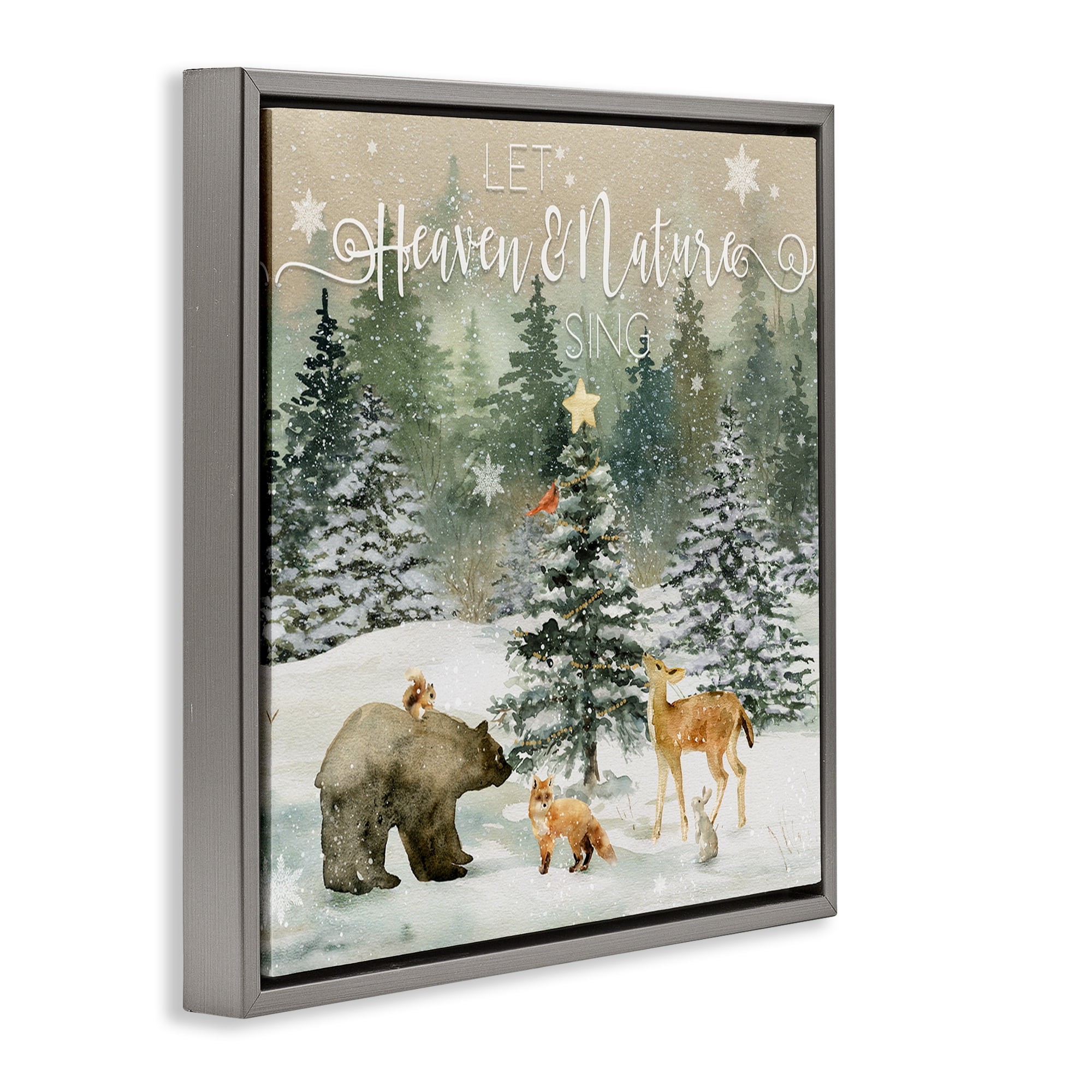 Stupell Industries Inspiring Woodland Animals Landscape Painting Gray Floater Framed Canvas Art Prints Wall Art, 18 x 18