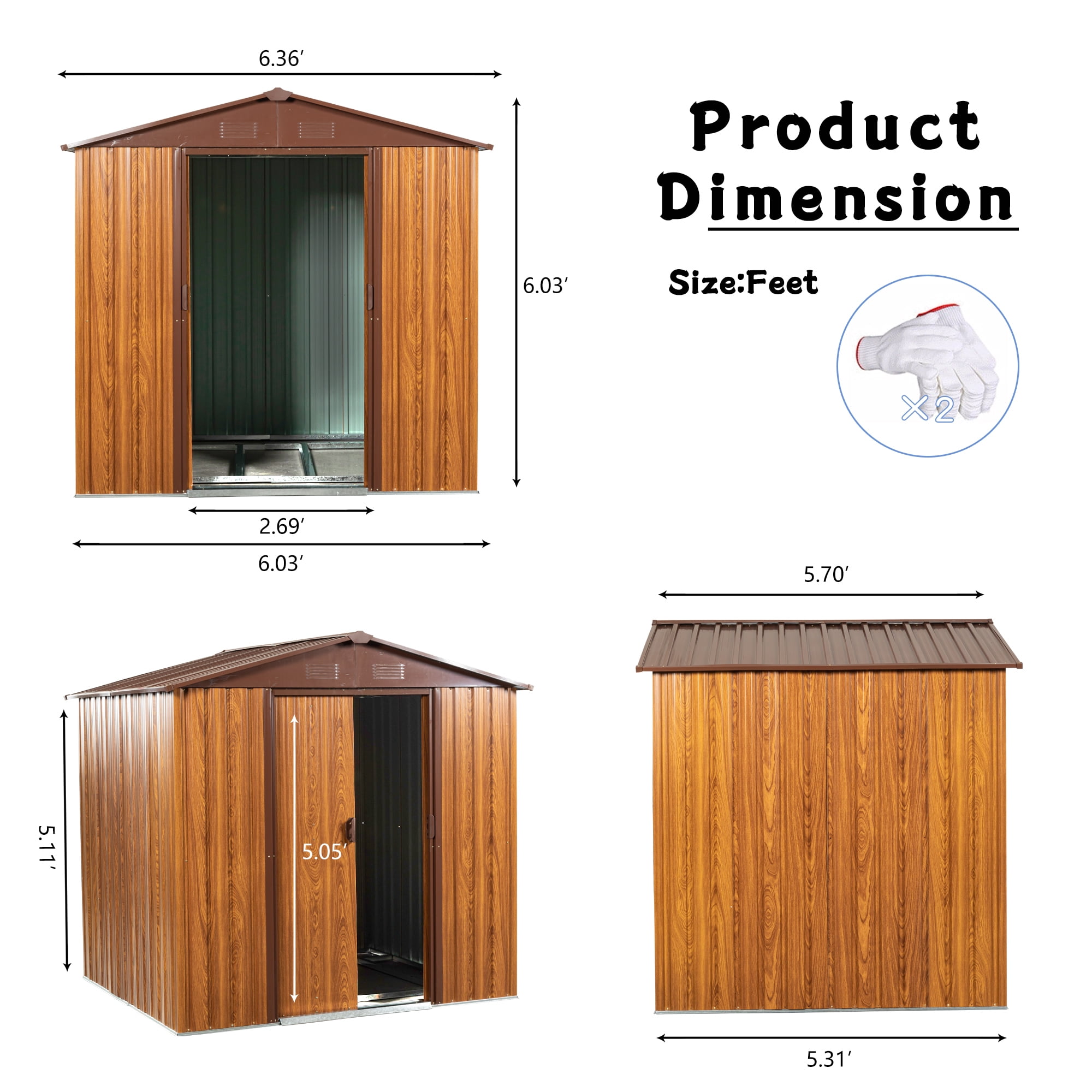 Jopath 6ft x 6ft Outdoor Storage Shed with Metal Foundation, Heavy Duty Metal Shed Garden Tool Shed with Lockable Door for Backyard, Patio Brown
