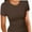 Brown, variant on Women's Crew Neck Ribbed Fitted Shirt, Basic Short Sleeves Slim Fit Tops Summer T Shirt
