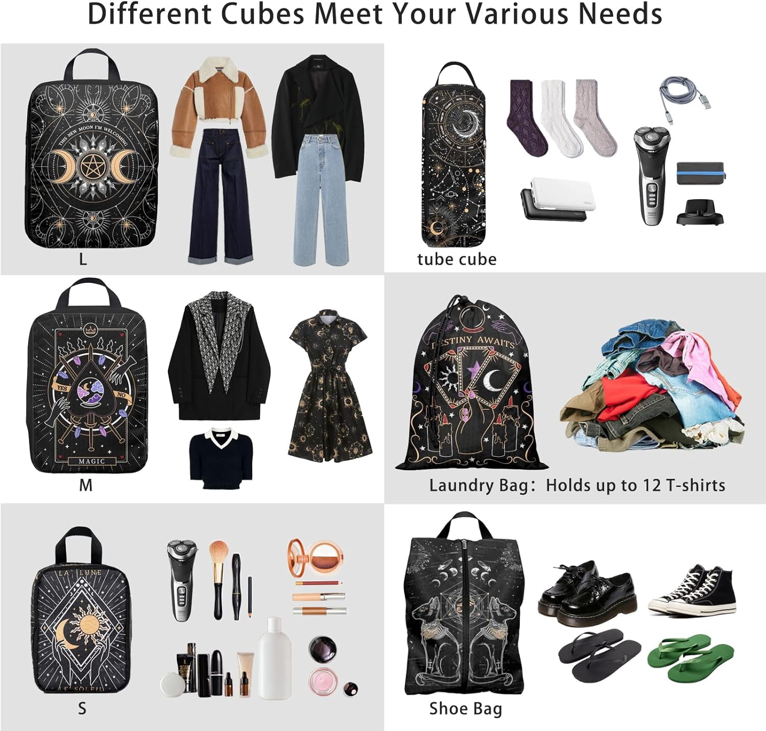 6 Pcs Compression Packing Cubes Travel for Suitcases, Luggage Organizer Nylon Washable Storage Bags Set - Packaging Cubes for Backpack Travel Perfect for Women Clothes Carry-Ons and Storage