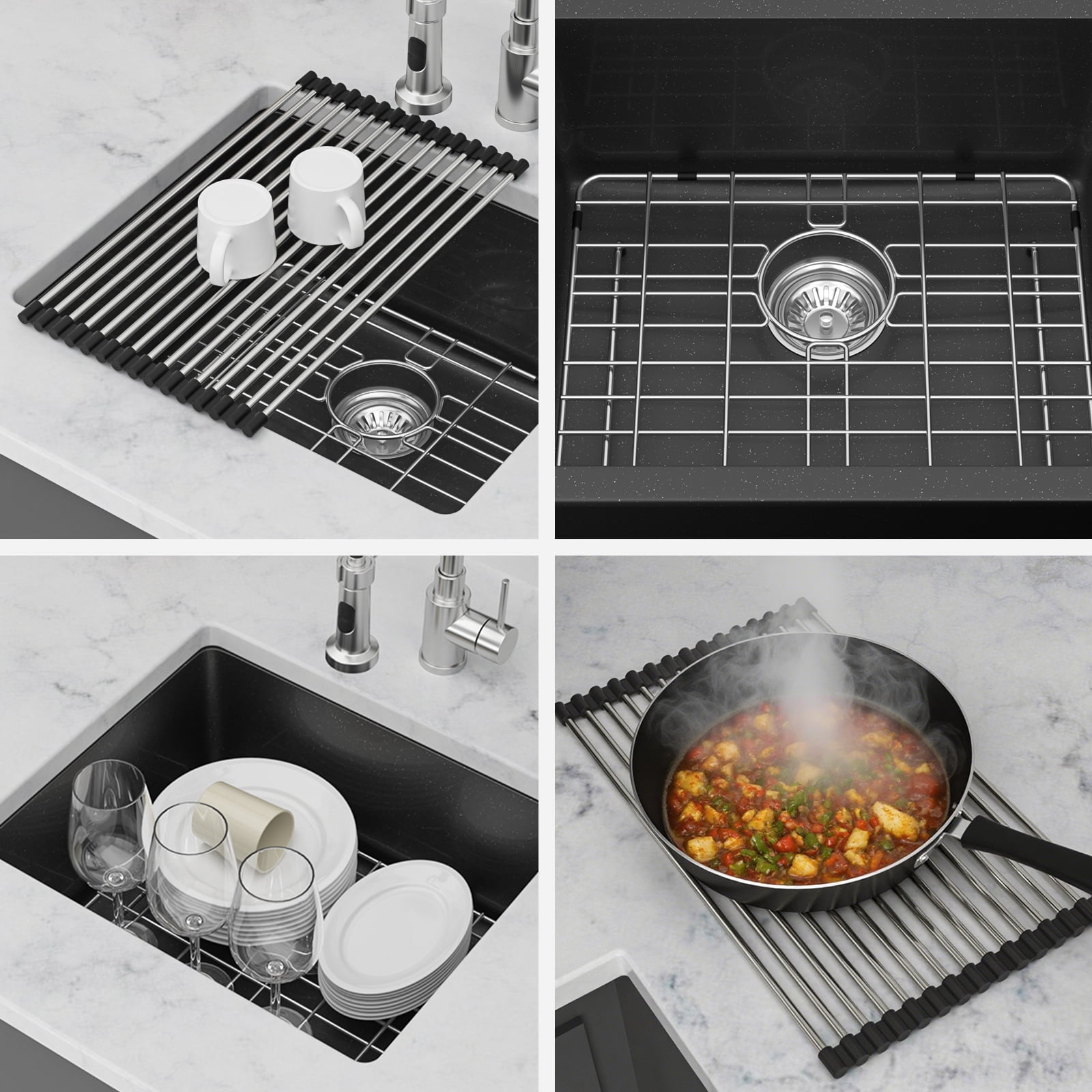 METAFLOWX Quartz Kitchen Sink - 21" x 18" x 9.65" Black Granite Composite Undermount Bar Sink