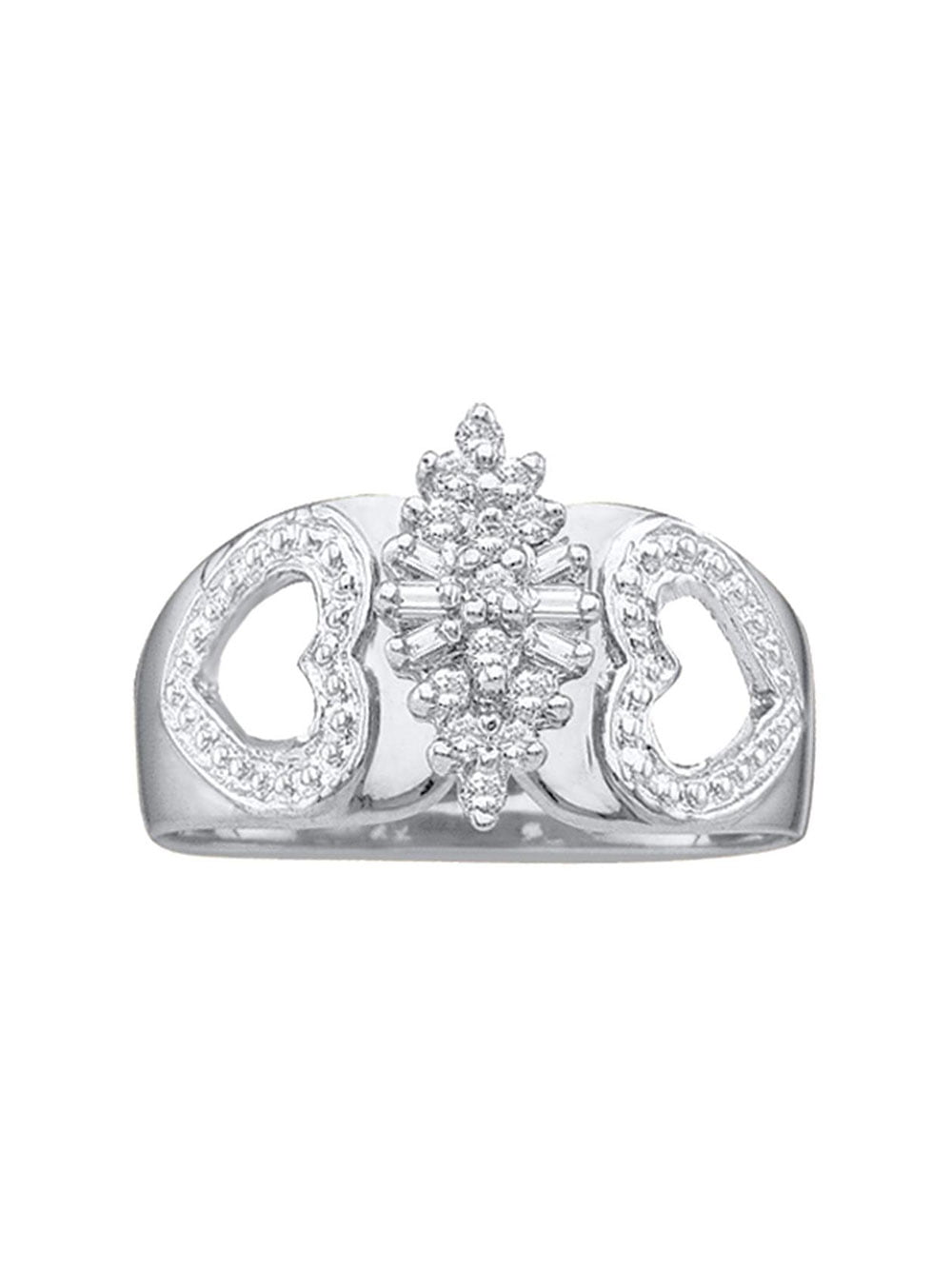 Solid 10k White Gold Round Diamond Heart Band Engagement Wedding Anniversary Ring 1/8 Ct. 