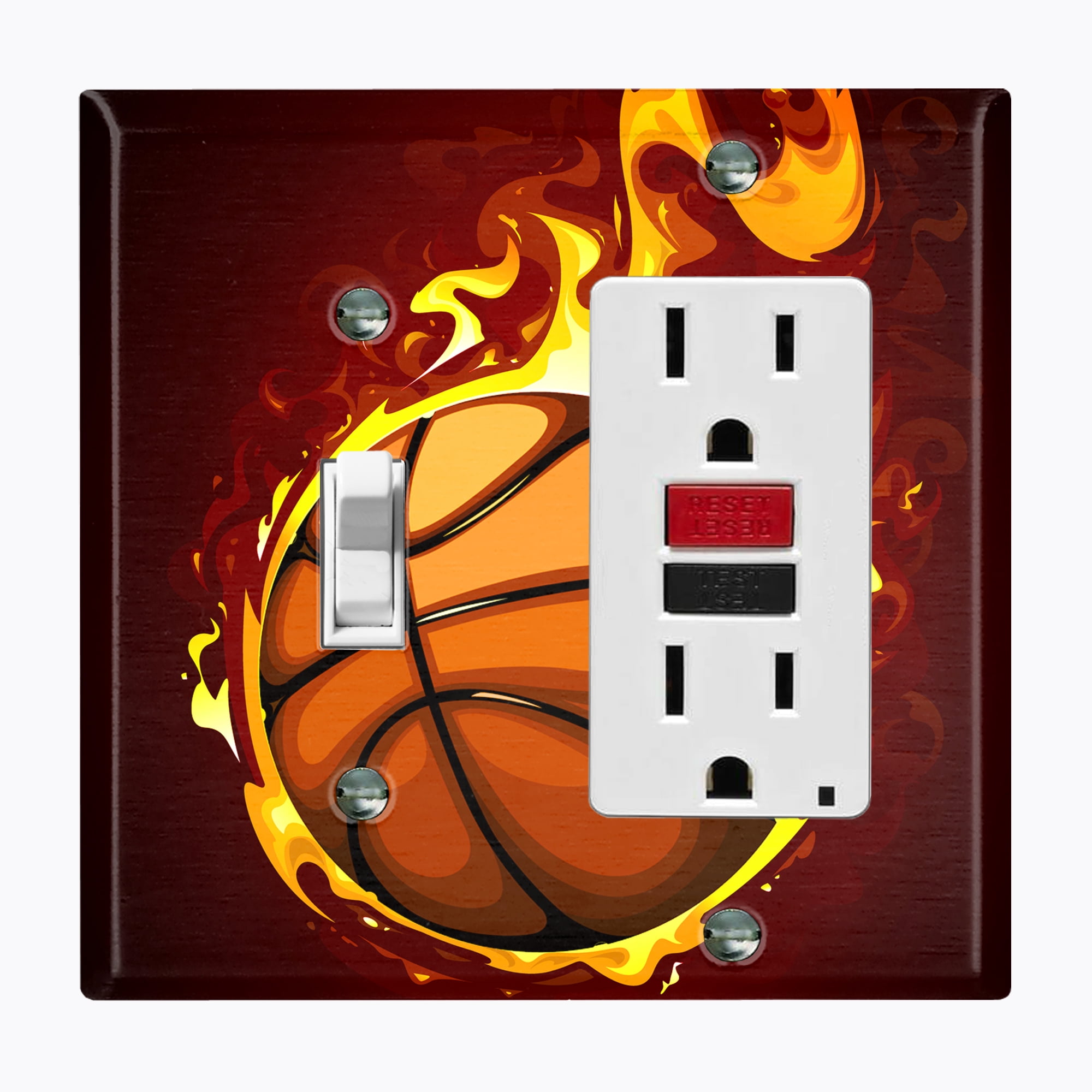 BASKETBALL AND 1 LIGHT SWITCH /& OUTLET COVERS; SPORTY AND COOL!-FREE SHIPPING
