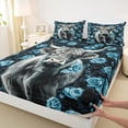 thumbnail image 4 of jejeloiu Blue Rose Highland Cow Full Size Sheets Kids,Floral Farm Print Bed Sheets,4pcs, 4 of 6