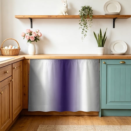Cabinet Curtains 28 W x 35 L Gray Purple Sink Skirt for Bathroom Kitchen Self Adhesive Modern Gradient Geometric Desk Privacy Short Curtain for Vanity Laundry Room Shelf