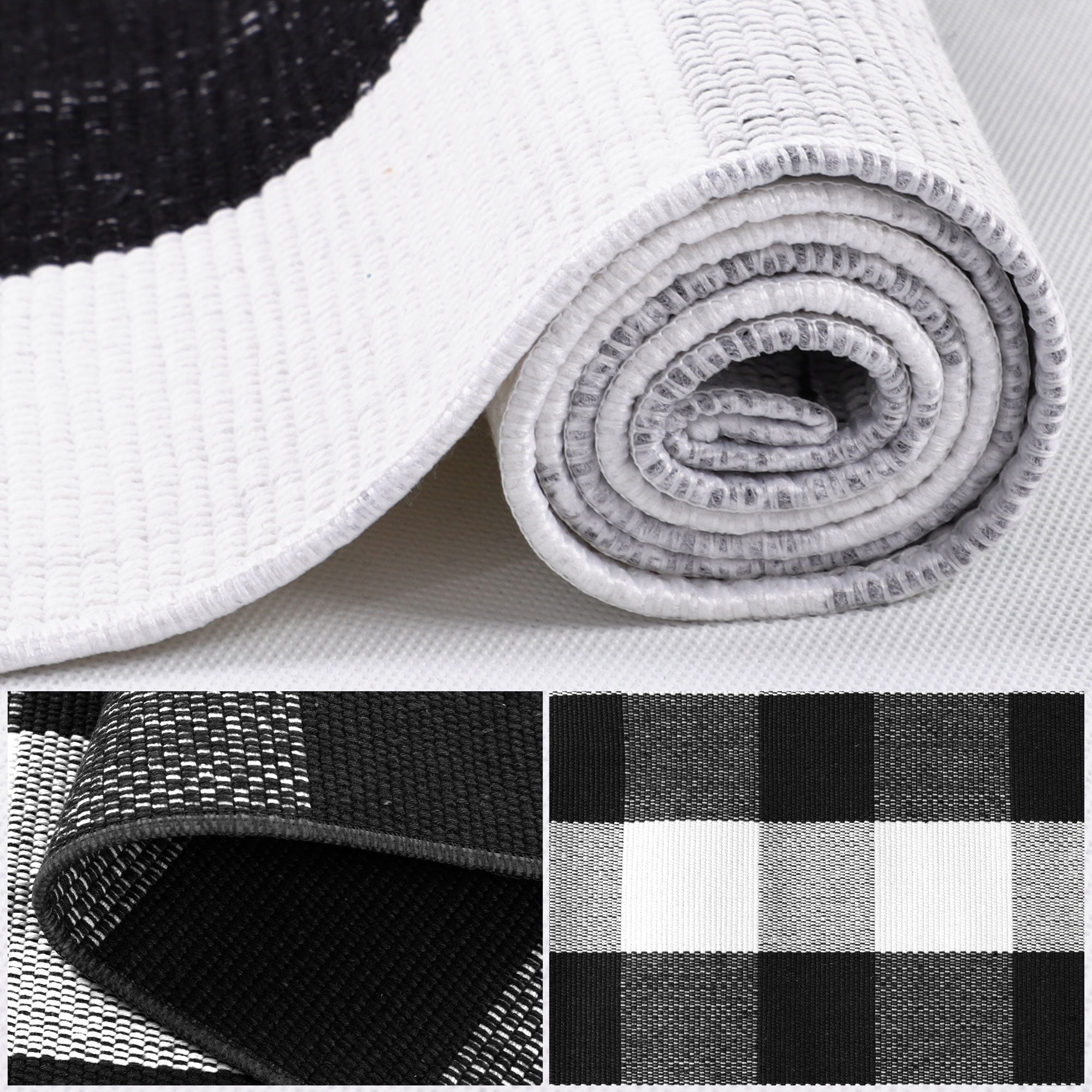 Unique Bargains Cotton Woven Checkered Area Rugs Floor Rug Carpet Mat Black & White 35"x24"