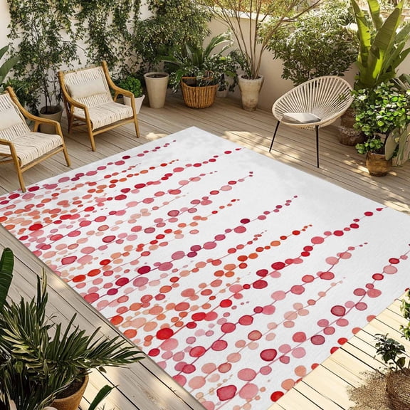 Red Outdoor Rug for Patio/Deck/Porch, Non-Slip Large Area Rug 5 x 7 Ft, Polka Dots Watercolor Abstract Art Indoor Outdoor Rugs Washable Area Rugs, Reversible Camping Rug Carpet Runner