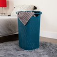thumbnail image 2 of 60L Slim Laundry Hamper, Clothes Basket, Lid, Wicker Design, Plastic, 17.65" L x 13.75" W x 24.15" H, Blue, 2 of 7