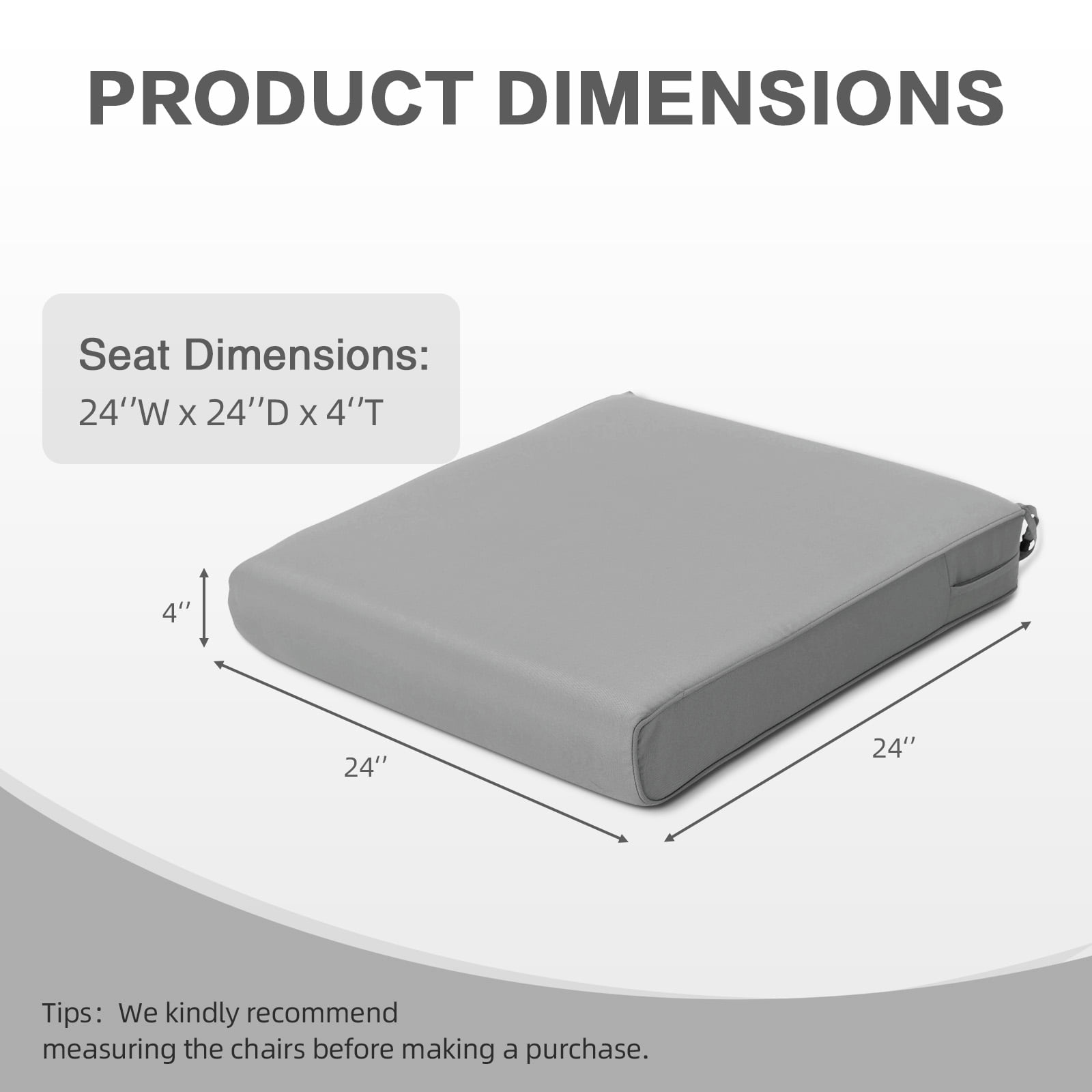 Aoodor Outdoor Seat Pads Chair Cushion W24''xD24'', Fade-resistant Polyester, Removable Cover with Hidden Zipper,Adaptable Secure Ties for patio, garden or terrace, Set of 2