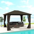 thumbnail image 2 of Outsunny Pavillon à Toit Rigide de Luxe 10 Pieds x 12 Pieds avec Rideaux et Moustiquaire, Café, 2 of 10