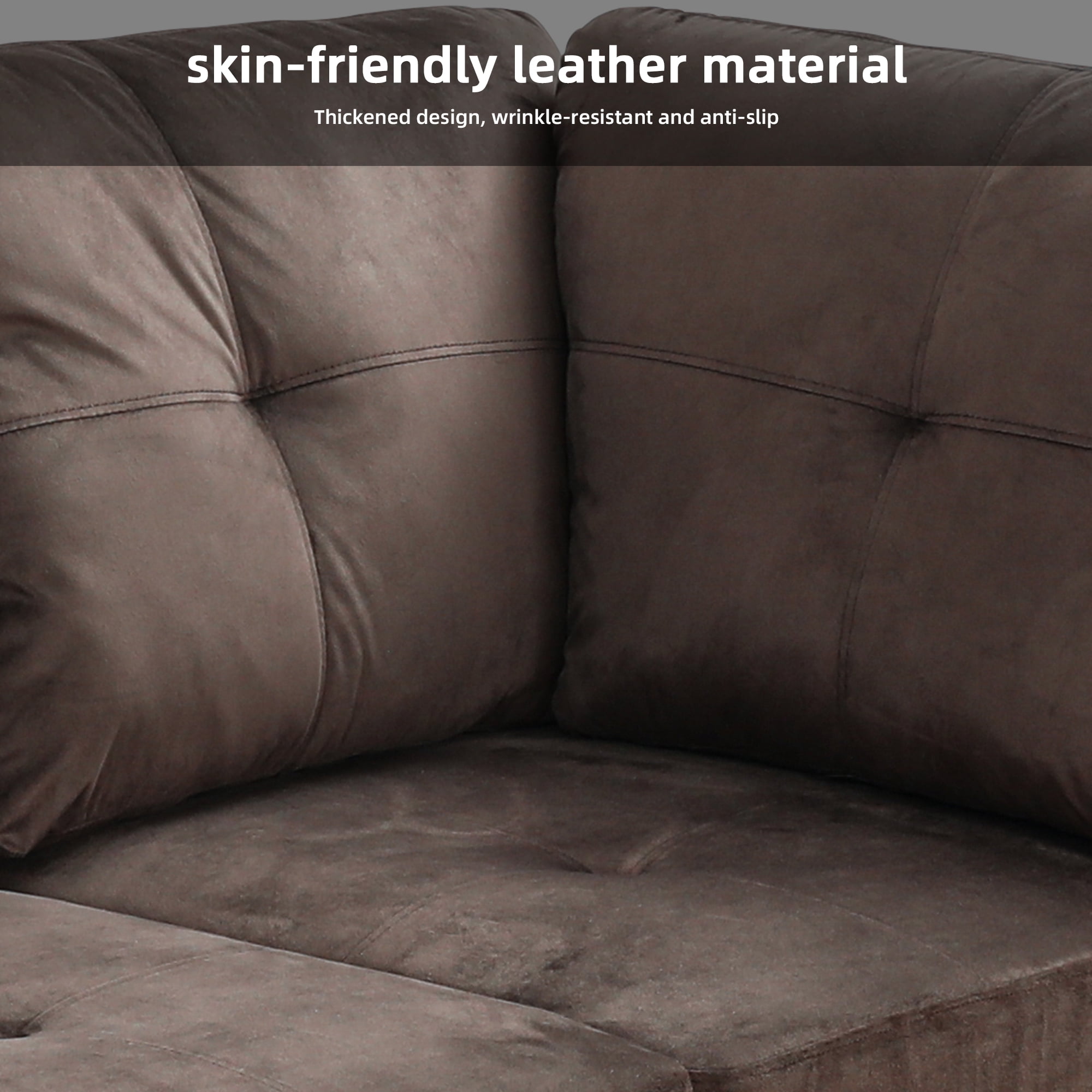 MAYEERTY 103.5" Modern Flannel PVC 3-Piece Couch Living Room Sofa Set，Dark Brown