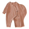 thumbnail image 4 of BLVB Newborn Baby Boy Girl Clothes Cotton Wrap Romper Long Sleeve Coming Home Outfit Infant Jumpsuit(Brown,0-1 Months), 4 of 6