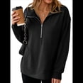 thumbnail image 2 of Sudadera Ligera y Suave de Larga con Solapa y Media Cremallera para Mujer, Estilo Informal, Holgada y con Cuello de . Negro XL, 2 of 8