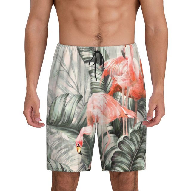 Fotbe Tropical With Flamingos Pantalones Cortos de Pijama para Hombre, Ropa de Dormir, Pantalones de Pijama Cortos para Hombre-Small