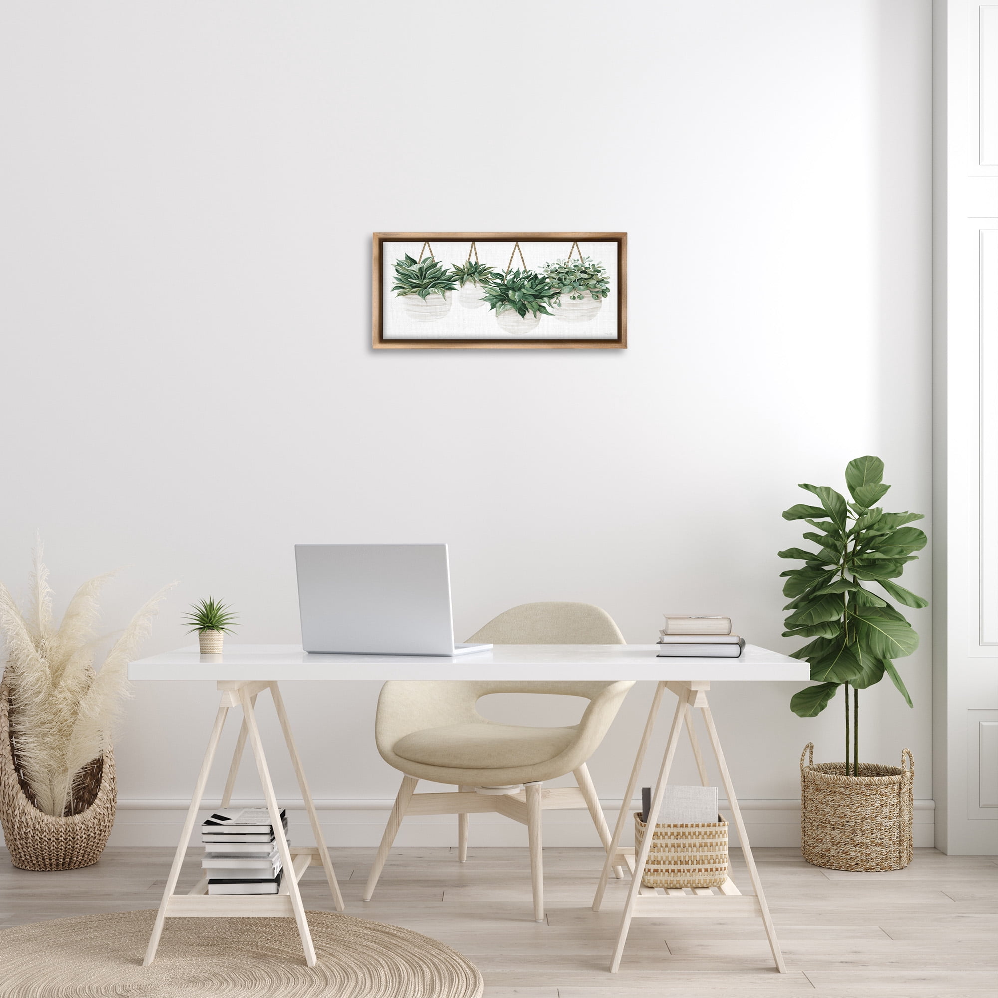 Stupell Industries Hanging Planters House Plants Botanical & Floral Painting Brown Floater Framed Canvas Art Print Wall Art, 25 x 11