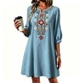thumbnail image 5 of Womens Dresses Sawvnm Women's Boho Embroidered Tunic Dress V Neck 3/4 Sleeve Casual Loose Mini Dress For Summer Beach, 5 of 6