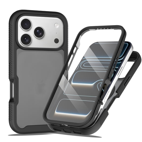 for iPhone 18 Pro Max Case with Built-In Screen Protector Front Frame, Translucent PC Material Shockproof Lightweight Anti-Scratch 360° Full Protection Phone Case for iPhone 18 Pro Max, Black