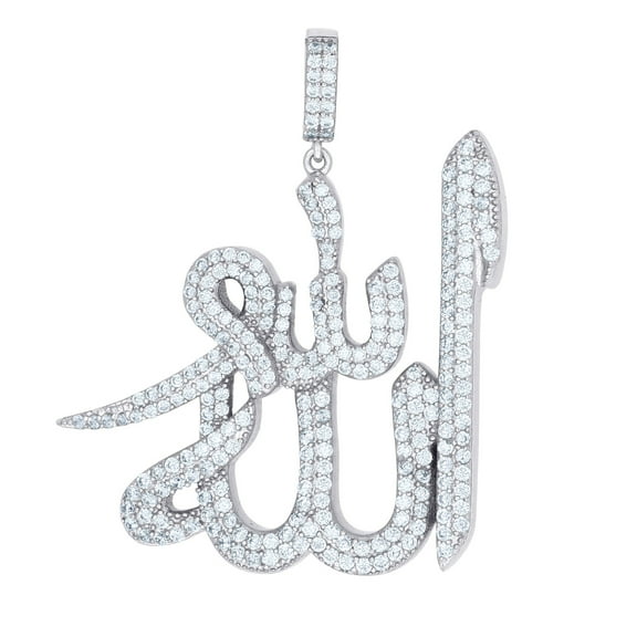 925 Sterling Silver Mens Cubic Zirconia Allah Symbols Charm Pendant 47.3x39.1mm Wide Necklace for Men