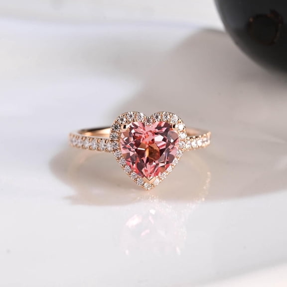 Heart Cut Pink Sapphire Engagement Ring Halo Ring, Promise Ring, Proposal Ring, Wedding Ring, Birthday/Anniversary Gift for Women