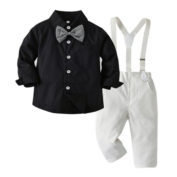 GBSYEWXS Outfit Set For Child Girls Size 2 Years-3 Years Comfortable Long Sleeve Lapel Neck Formal Long-Sleeve Suit Set Cool Gentleman Black Clothing Sets