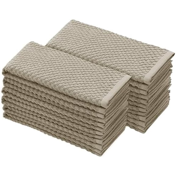 Amazing Kitchen Towel - Set of 12 Terry Towels - 100% Cotton Euro Café Waffle Weave Dish Towel Set - Soft Absorbent Quick Dry Low Lint Reusable Pantry Bar Cleaning Cloth - 16 x 28 - Beige