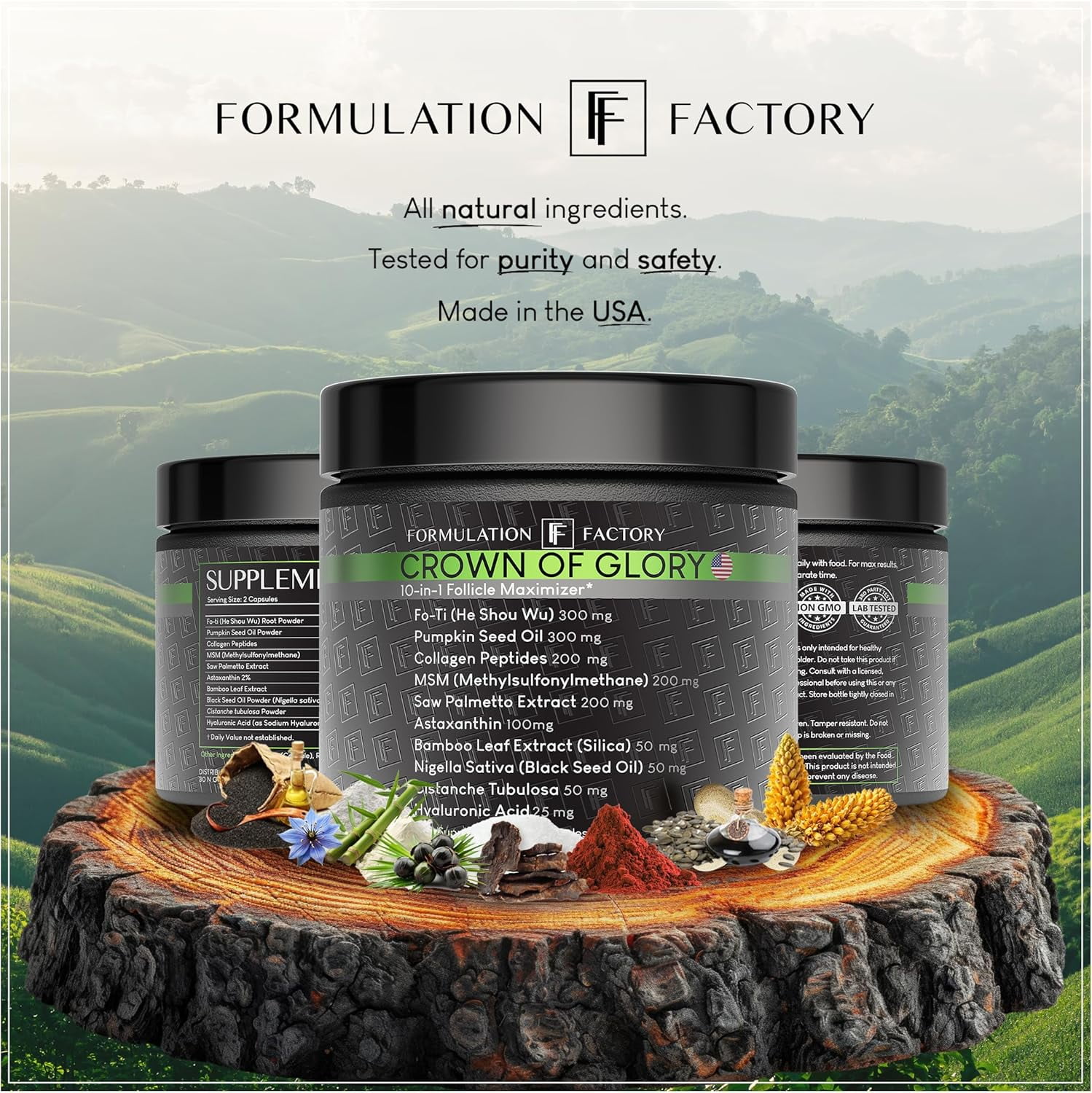 Formulation Factory Crown of Glory Hair Growth Supplement, 10-in-1 Follicle Support with Fo-Ti & Collagen, 120 Capsules, 2-Month Supply