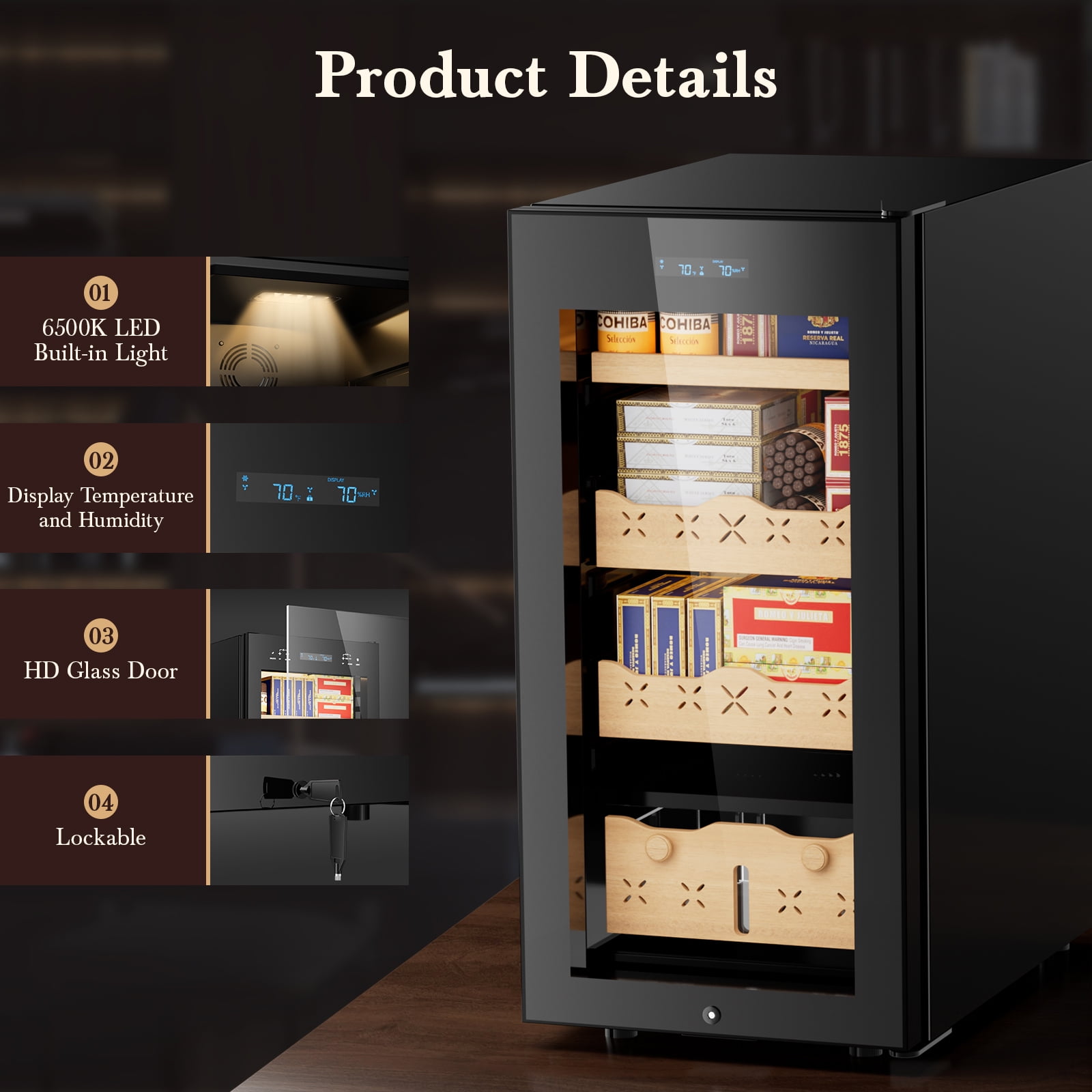Joreek 85L Intelligent Temperature and Humidity Adjustable Electronic Refrigerator Cabinet 700 Count Large Capacity Digital LCD Display Stainless Steel Lockable