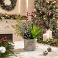 thumbnail image 5 of Euahivb Christmas Artificial Greenery Decor Farmhouse Floral Arrangement with Pine Berries and Succulent in Rustic Tin Pot for Holiday Tabletop Shelf Centerpiece, 5 of 7