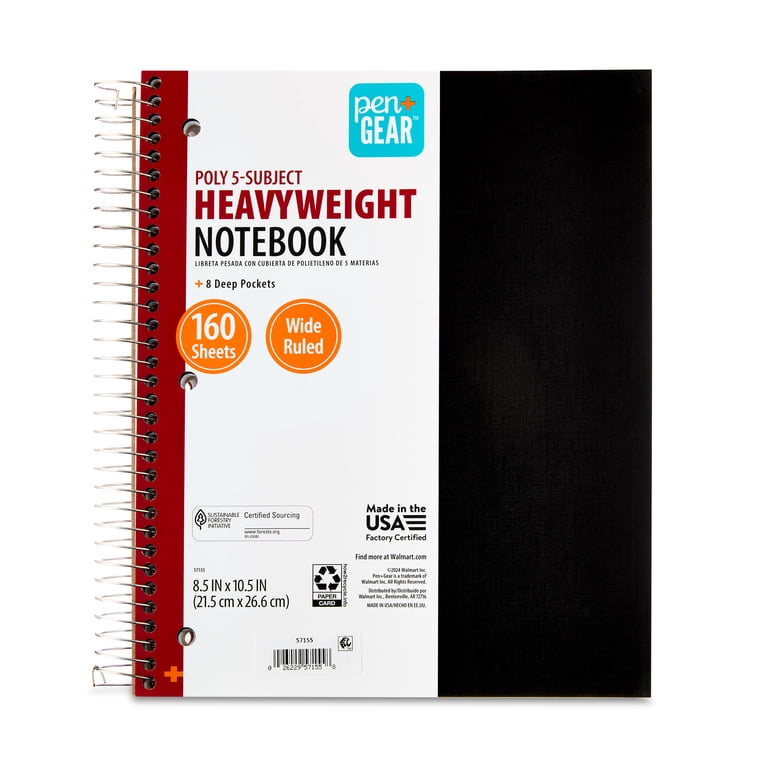 Pen+Gear 5-Subject Spiral Notebook, 160 Sheets, Black photo 1