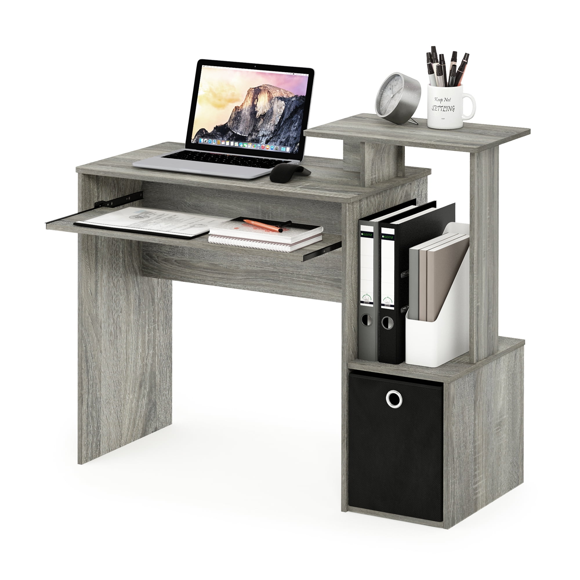 Furinno Econ Multipurpose Home Office Computer Writing Desk with Bin, French Oak Grey - 1