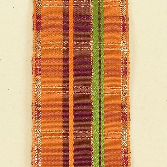 The Ribbon People Orange and Brown Plaid Wired Craft Ribbon 1.5" x 27 Yards