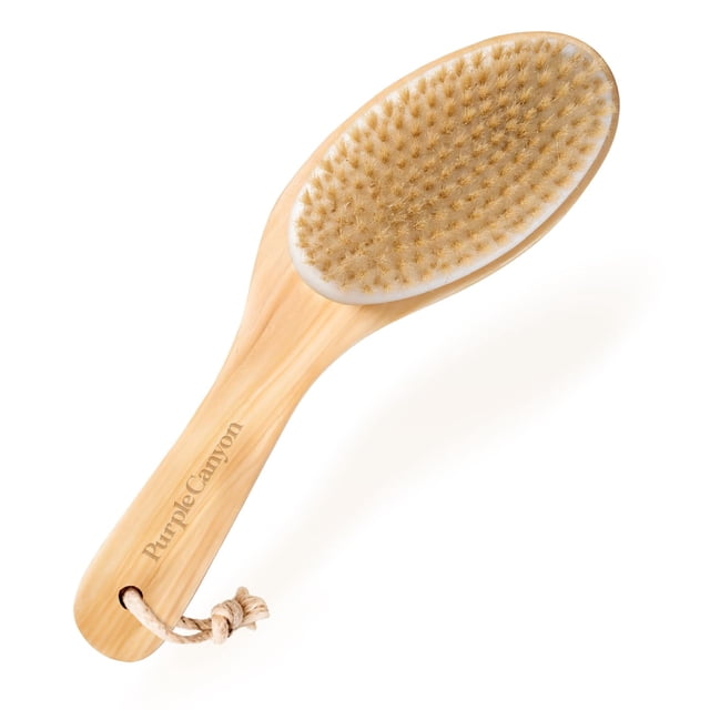 Cepillo seco exfoliante Purple Canyon | Cerdas naturales y mango ergonómico de madera de abedul | Cepillo Corporal para Drenaje Linfático y Cuidado de la Piel