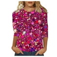 thumbnail image 2 of Carnival Sequin Tops for Women Sparkly 3/4 Sleeve Crewneck Shiny Shirts Lightweight Glitter Tunic Party Night Going Out Blouse Hot Pink S, 2 of 4