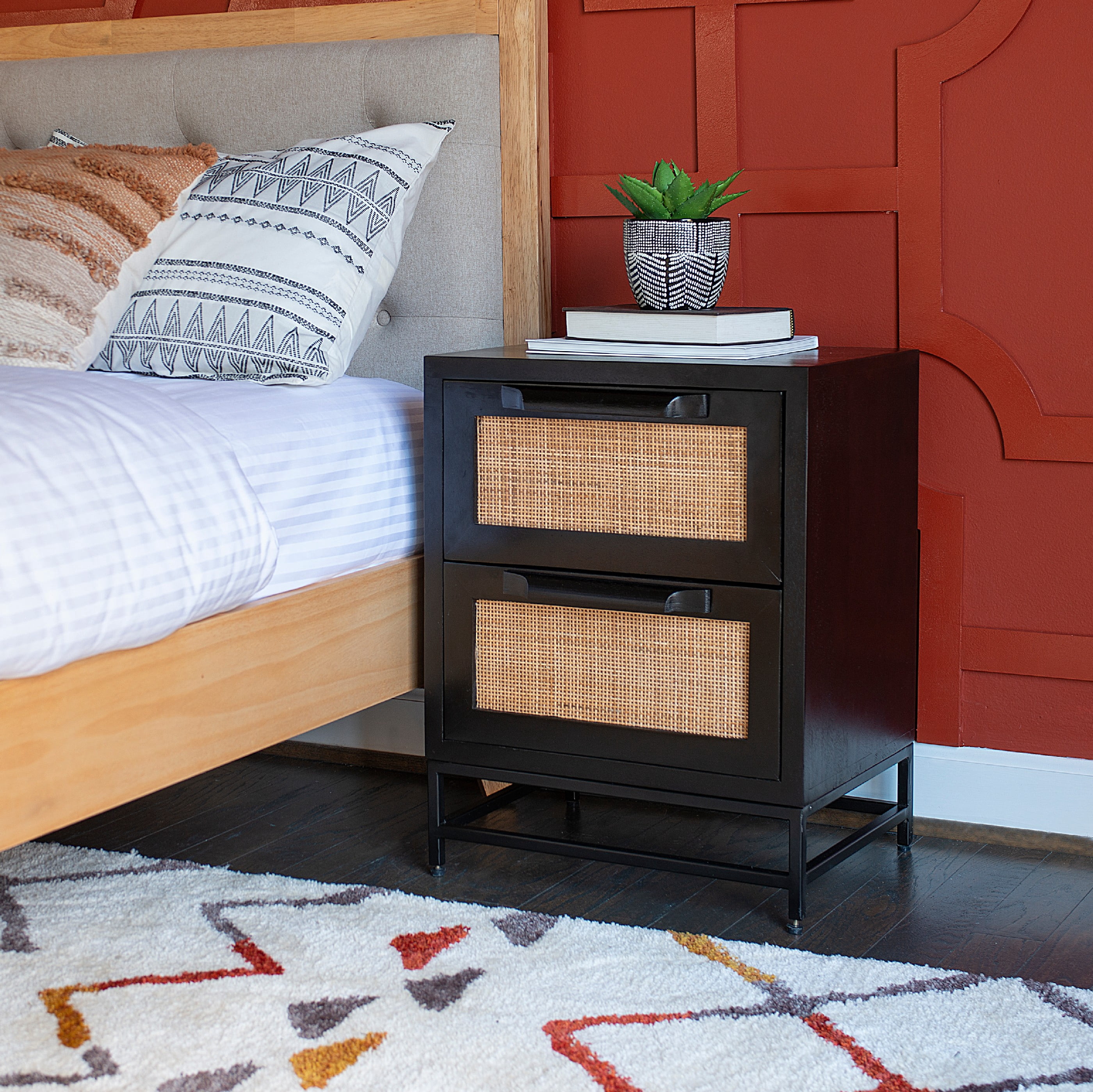 Powell Blair Rattan 2-Drawer Cabinet, Black