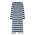 thumbnail image 5 of Women's Long Nightgown Nighties Stripes Nightdress Nightshirts Long Sleeve Soft Cotton Sleep Dress Home Wear Pajamas Dark Blue XXXXXL, 5 of 6